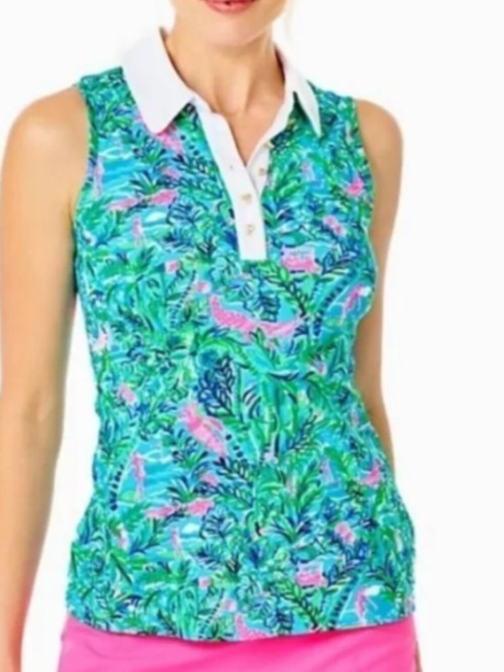 Lilly Pulitzer Luxletic Imara Polo UPF50+ Blue Horizon Par Fection Large